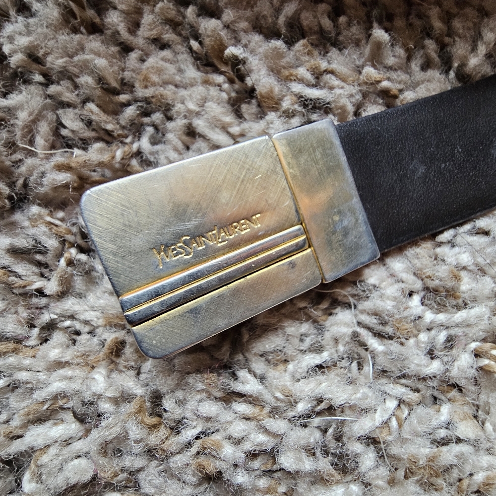 Yves Saint Laurent vintage dark brown soft leather belt logo on a buckle - Picture 3 of 8